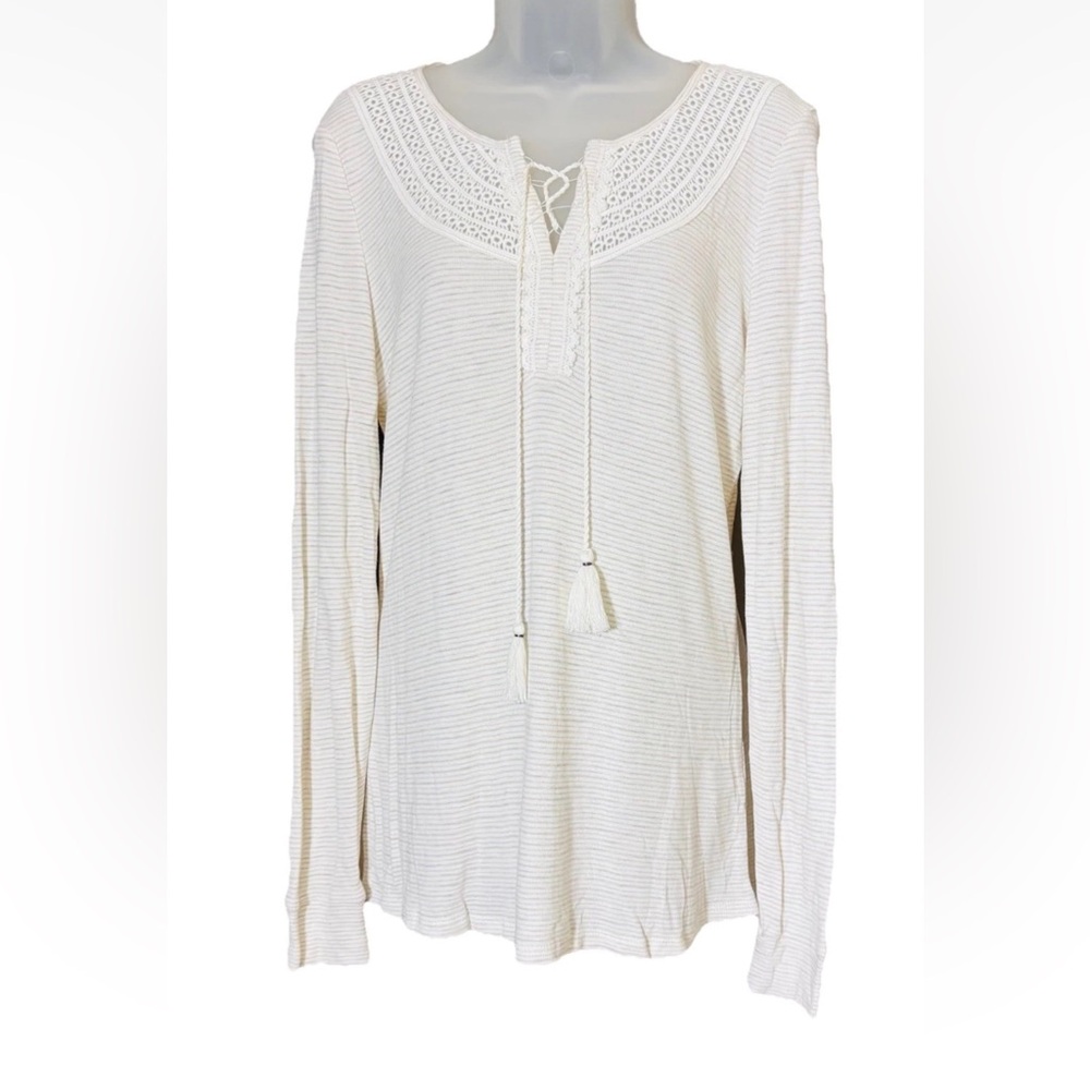 NWT Vintage America Boho Lace Up Crochet Top Women’s Size S Neutral Cream Stripe